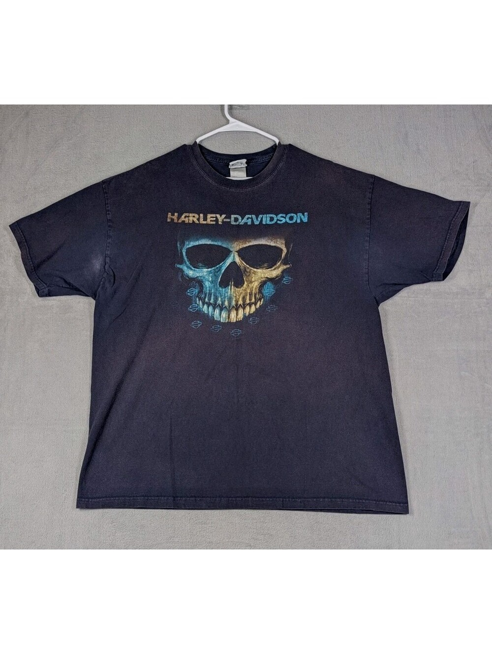 Vintage Harley Davidson Mens 2XL Gray Skull Biker T Shirt Y2K Myrtle Beach Beefy